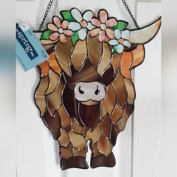Highland Cow Wall Or Door Hanger Stained Glass Look - Picture 2 of 2